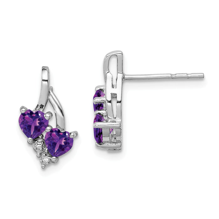 925 Sterling Silver Rhodium-plated Amethyst Diamond Earrings, 14mm x 8mm