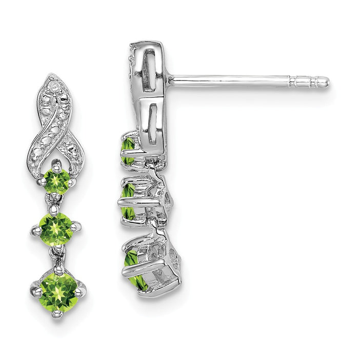 925 Sterling Silver Rhodium-plated Peridot Diamond Earrings, 18mm x 4mm