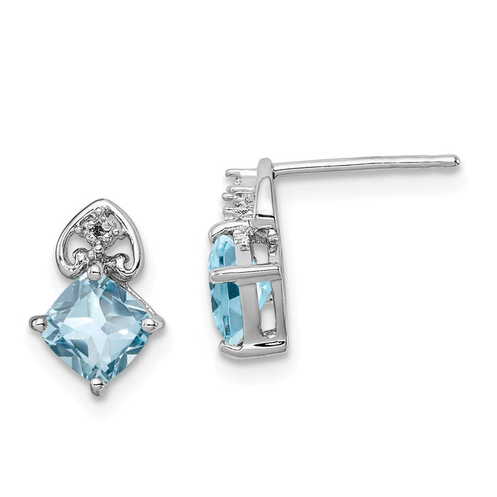 925 Sterling Silver Rhodium-Plated Diamond  Lt Swiss Blue Topaz Post Earrings, 10mm x 7mm