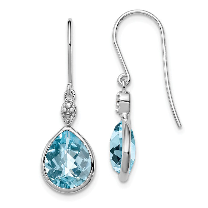 925 Sterling Silver Rhodium-Plated Diamond Light Swiss Blue Topaz Earrings, 29mm x 9mm