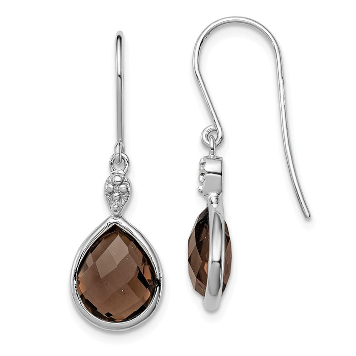 925 Sterling Silver Rhodium-Plated Diamond & Smoky Quartz Dangle Earrings, 29mm x 9mm