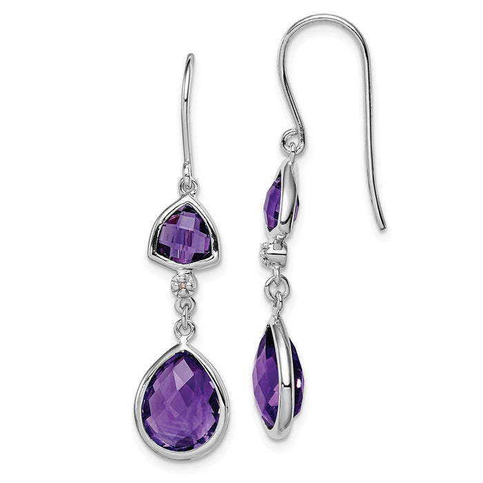 925 Sterling Silver Rhodium-Plated Diamond Amethyst Dangle Earrings, 40mm x 10mm