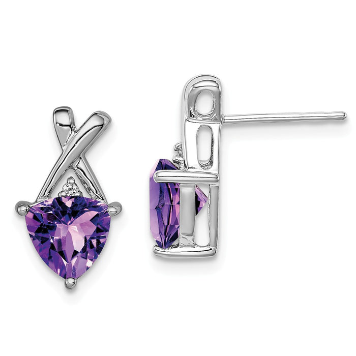 925 Sterling Silver Rhodium-Plated Amethyst White Topaz Post Earrings, 15mm x 8mm