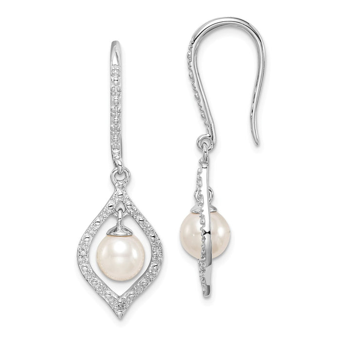 925 Sterling Silver Rhodium-Plated Diamond and Freshwater Cultured Pearl Earrings, 39mm x 11mm