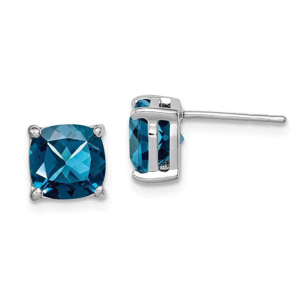 925 Sterling Silver Rhodium-Plated London Blue Topaz Post Earrings, 7mm x 7mm