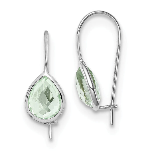 925 Sterling Silver Rhodium-Plated Green Quartz Teardrop Earrings, 20mm x 9mm