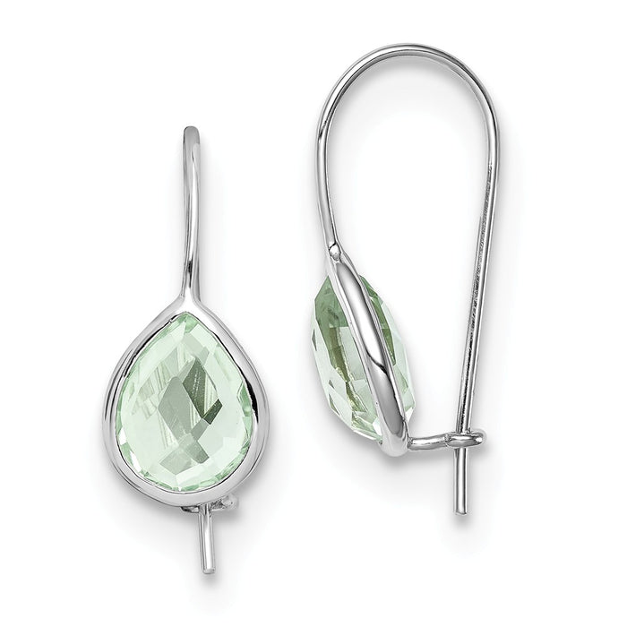 925 Sterling Silver Rhodium-Plated Green Quartz Teardrop Earrings, 20mm x 9mm