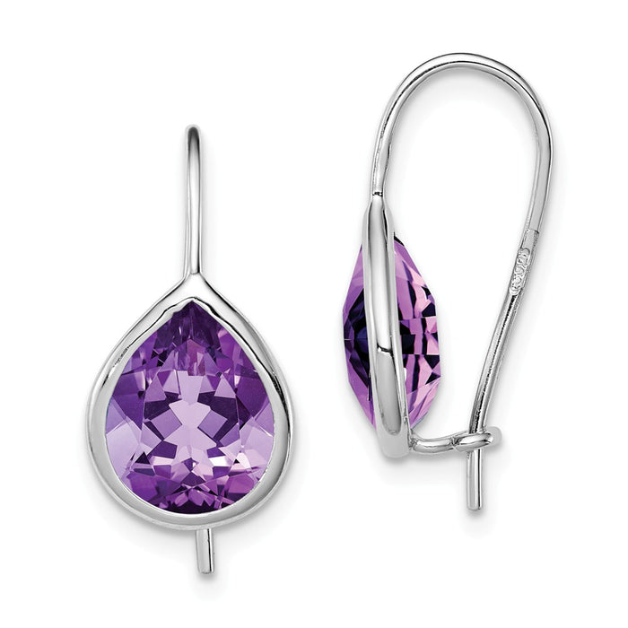 925 Sterling Silver Rhodium-Plated Amethyst Teardrop Dangle Earrings, 20mm x 9mm