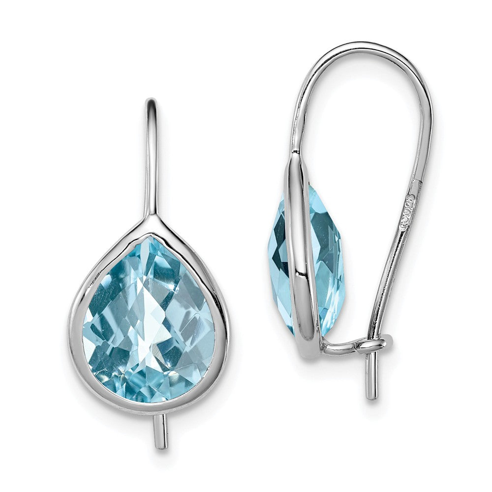 925 Sterling Silver Rhodium-Plated Lt Swiss Blue Topaz Teardrop Earrings, 20mm x 9mm