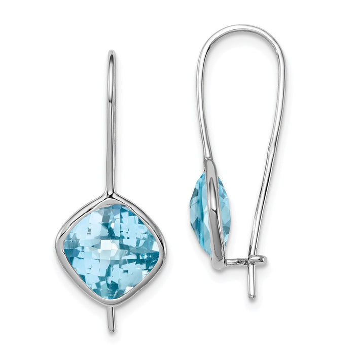 925 Sterling Silver Rhodium-Plated Lt Swiss Blue Topaz Square Earrings, 21mm x 10mm