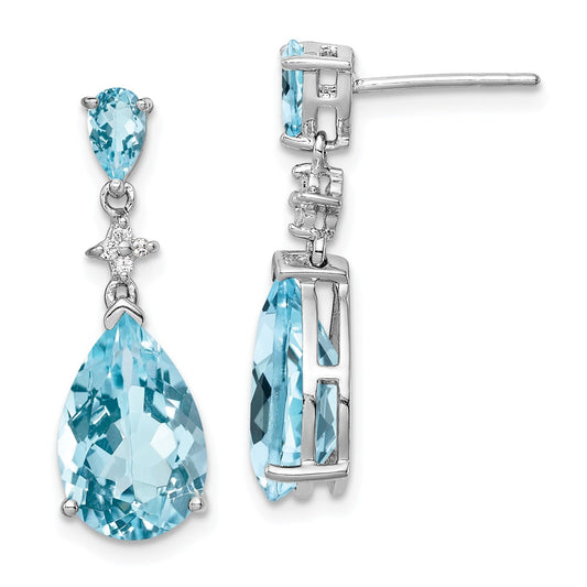 925 Sterling Silver Rhodium-Plated Lt Swiss Blue & White Topaz Earrings, 23mm x 6mm