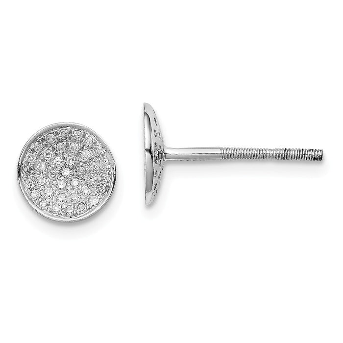 925 Sterling Silver Rhodium Diamond  Round Shaped Screwback Post Earrings, 8mm x 8mm
