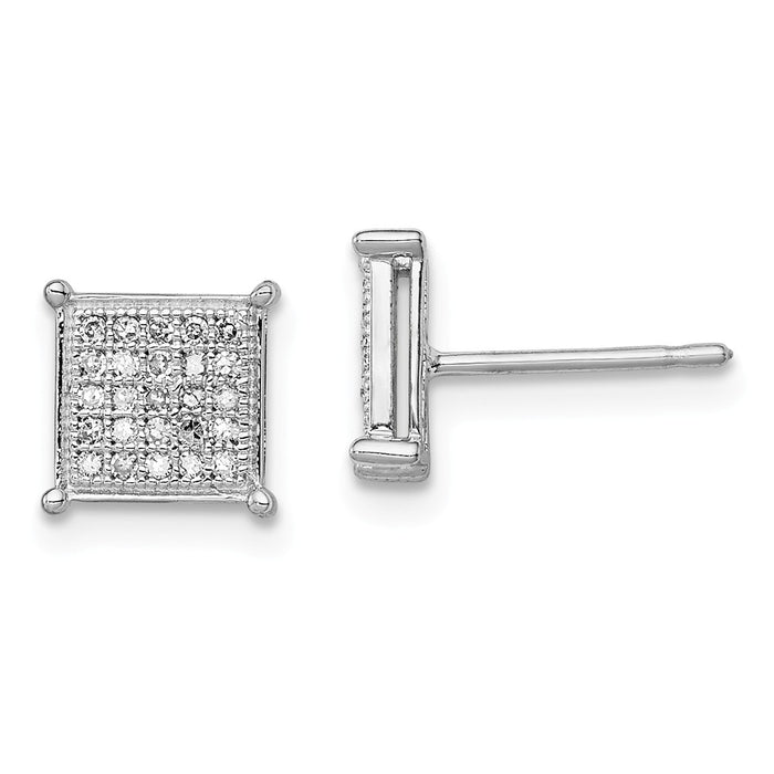 925 Sterling Silver Rhodium Diamond  Post Earrings, 7mm x 7mm
