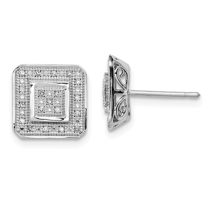 925 Sterling Silver Rhodium Diamond  Post Earrings, 10mm x 10mm