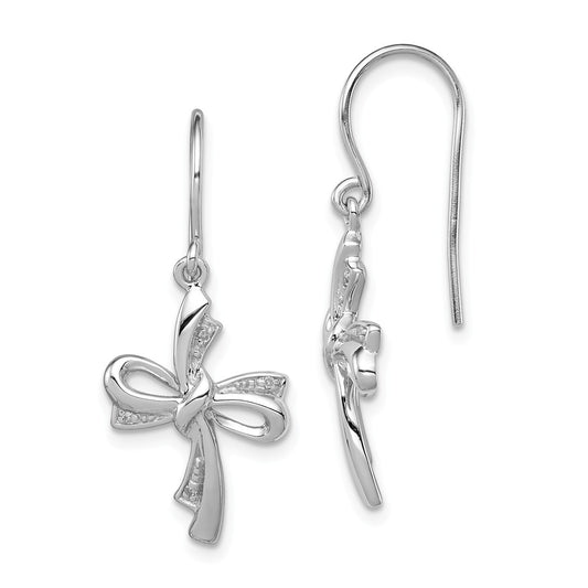 925 Sterling Silver Rhodium-Plated Diamond Cross Dangle Earrings, 29mm x 13mm