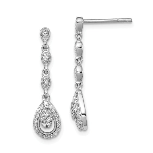 925 Sterling Silver Rhodium & Diamond  Teardrop Post Dangle Earrings, 25mm x 6mm
