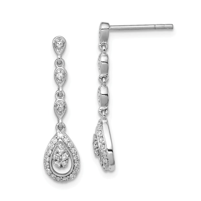 925 Sterling Silver Rhodium & Diamond  Teardrop Post Dangle Earrings, 25mm x 6mm