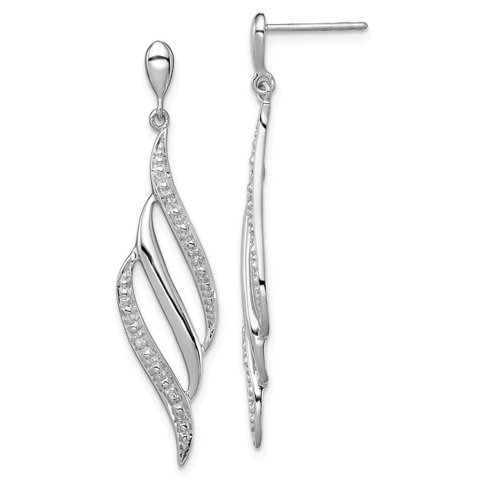 925 Sterling Silver Rhodium-Plated Diamond Swirl Post Dangle Earrings, 42mm x 10mm