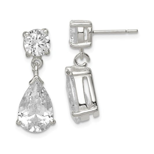 925 Sterling Silver Cubic Zirconia ( CZ ) Pear Shaped Dangle Earrings, 22mm x 7mm