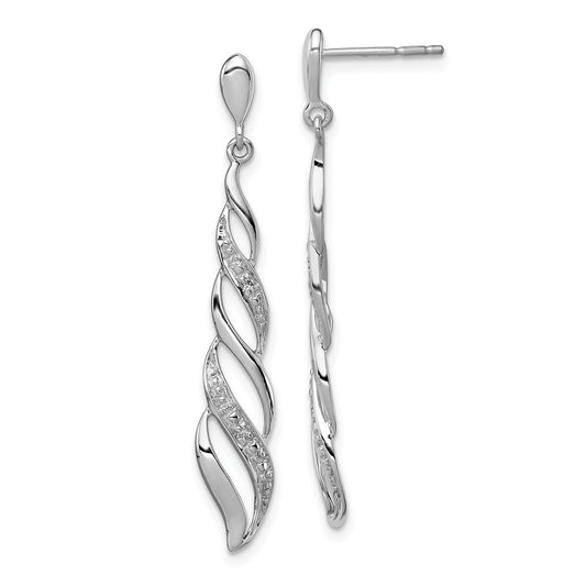 925 Sterling Silver Rhodium-Plated Diamond Swirl Post Dangle Earrings, 39mm x 7mm