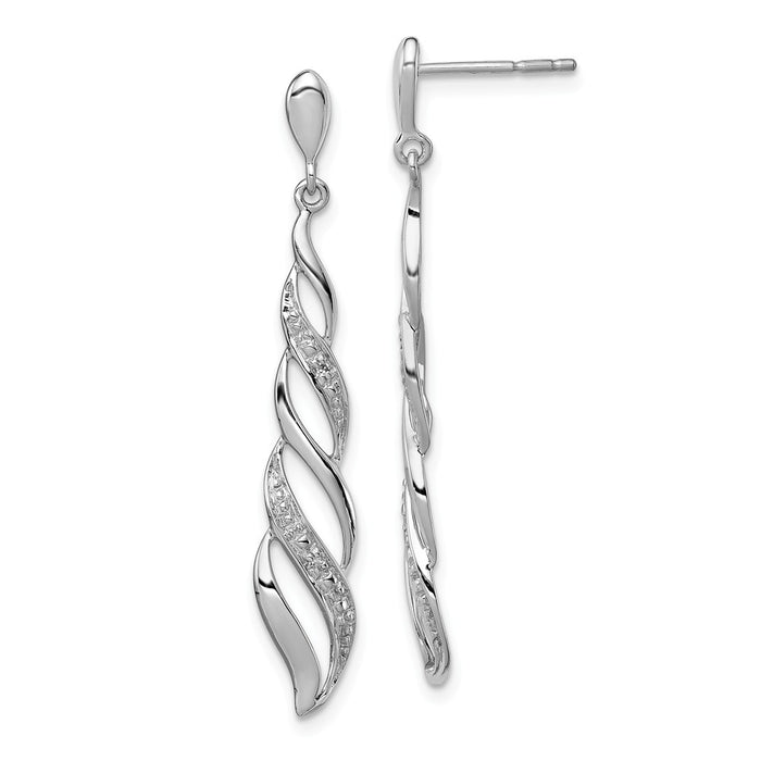925 Sterling Silver Rhodium-Plated Diamond Swirl Post Dangle Earrings, 39mm x 7mm