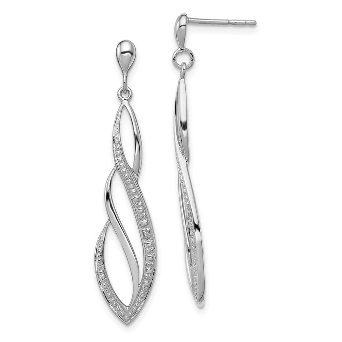 925 Sterling Silver Rhodium-Plated Diamond Swirl Post Dangle Earrings, 39mm x 9mm