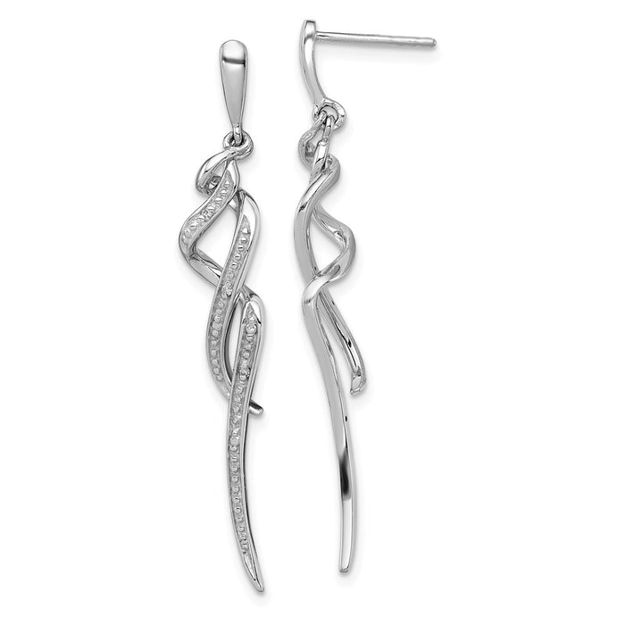 925 Sterling Silver Rhodium-Plated Diamond Swirl Post Dangle Earrings, 42mm x 9mm
