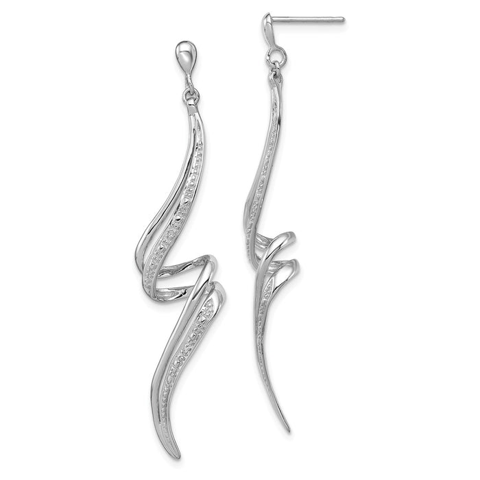 925 Sterling Silver Rhodium-Plated Diamond Swirl Post Dangle Earrings, 54mm x 16mm