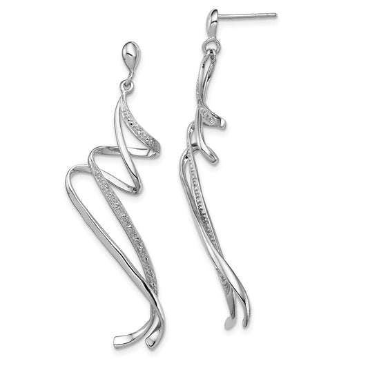 925 Sterling Silver Rhodium-Plated Diamond Swirl Post Dangle Earrings, 54mm x 13mm