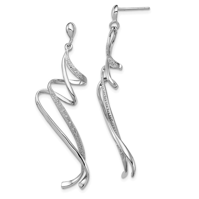 925 Sterling Silver Rhodium-Plated Diamond Swirl Post Dangle Earrings, 54mm x 13mm