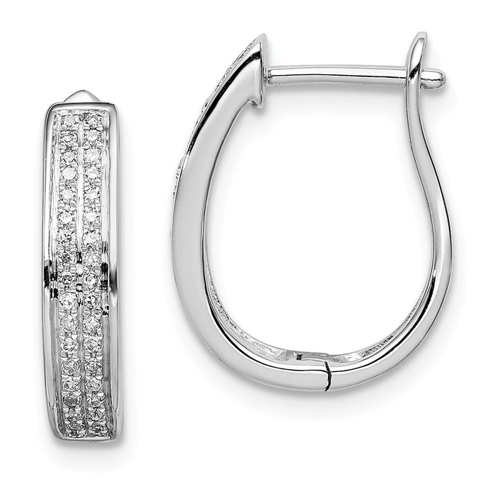 925 Sterling Silver Rhodium Diamond  Oval Hinged Hoop Earrings, 15mm x 13mm