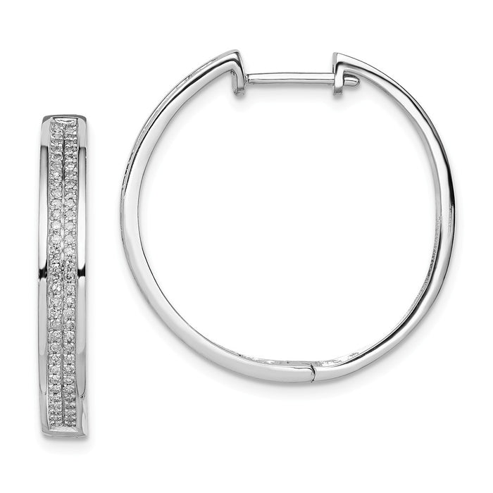 925 Sterling Silver Rhodium Diamond  Round Hinged Hoop Earrings, 25mm x 25mm