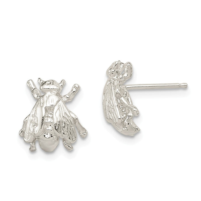 925 Sterling Silver Bee Mini Earrings, 12mm x 10mm