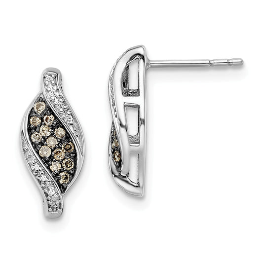 925 Sterling Silver Rhodium-plated Champagne Diamond Marquise Post Earrings, 16mm x 7mm