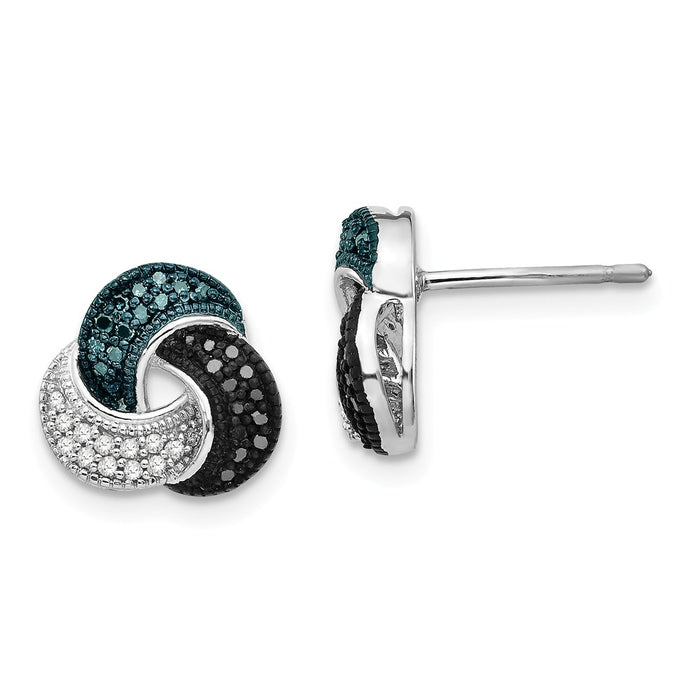 925 Sterling Silver Rhodium-Plated Blue/Black/White Diamond Earrings, 10mm x 10mm