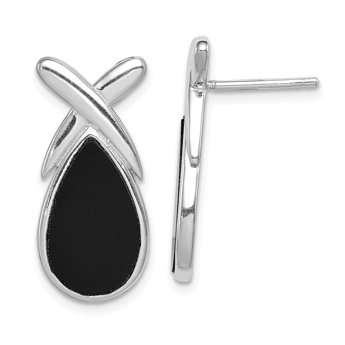 925 Sterling Silver Onyx Teardrop earrings, 22mm x 10mm