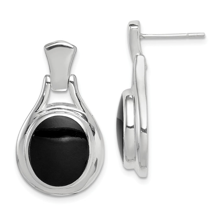 925 Sterling Silver Oval Onyx Earrings, 28mm x 15mm