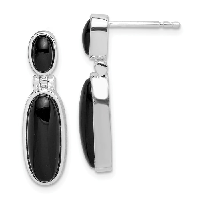 925 Sterling Silver Onyx Double Drop Earrings, 26mm x 7mm