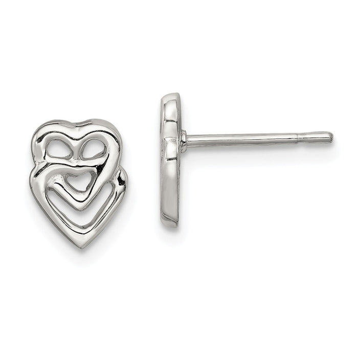 925 Sterling Silver Heart Mini Earrings, 9mm x 7mm