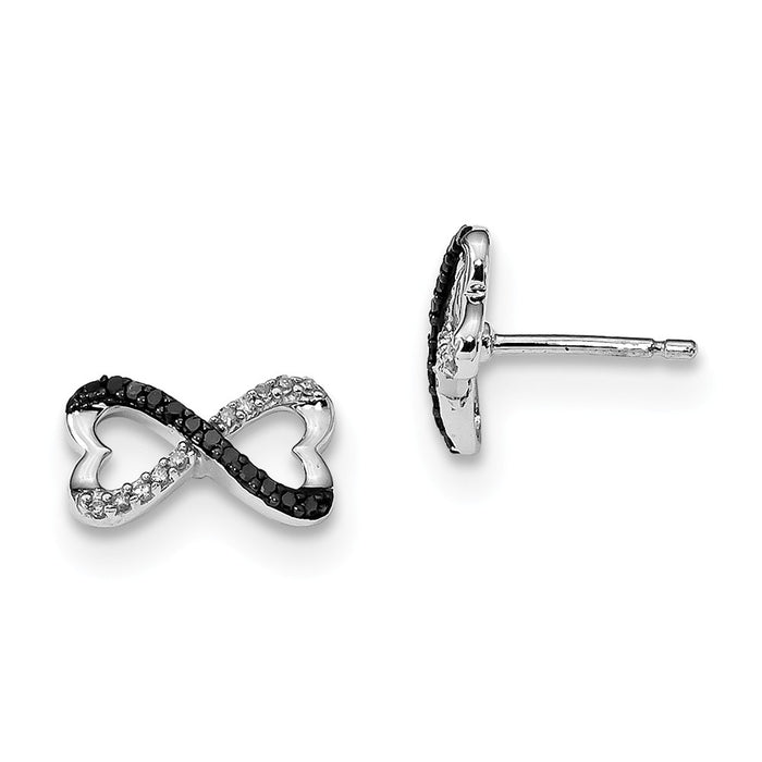 925 Sterling Silver RP Black & White Diamond Connected Heart Post Earrings, 12mm x 7mm