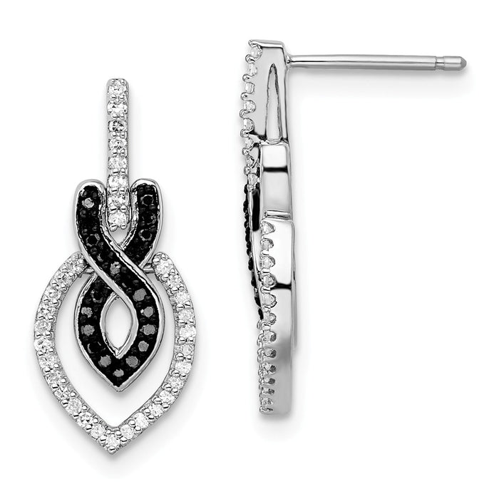925 Sterling Silver Rhod Plated Black and White Diamond Earrings, 21mm x 9mm