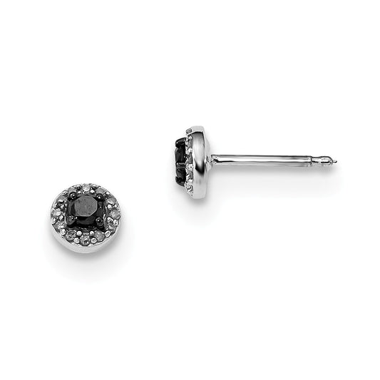 925 Sterling Silver Rhod Plated Black and White Diamond Circle Post Earrings, 5mm x 5mm