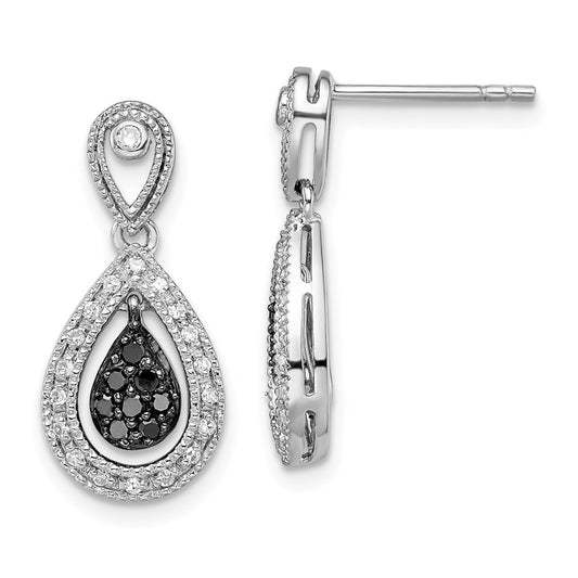 925 Sterling Silver Rhodium-Plated Black & White Diamond Earrings, 21mm x 10mm