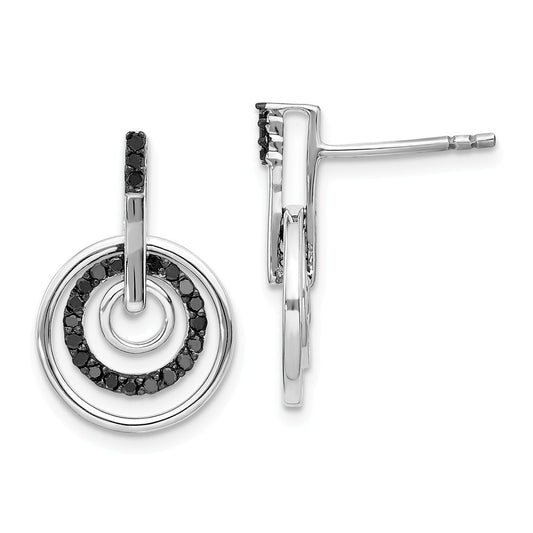 925 Sterling Silver Rhod Plated Black Diamond Earrings, 19mm x 12mm
