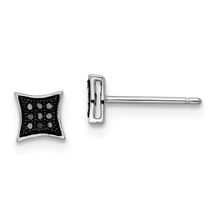 925 Sterling Silver Rhod Plated Black Diamond Earrings, 6mm x 6mm