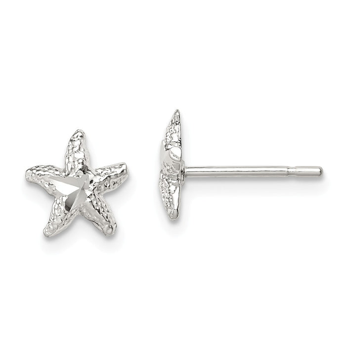 925 Sterling Silver Starfish Mini Earrings with Diamond-Cut Center, 8mm x 8mm