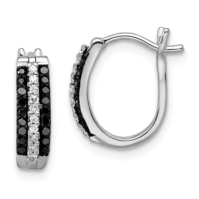 925 Sterling Silver Rhod Plated Black & White Diamond Earrings, 13mm x 4mm