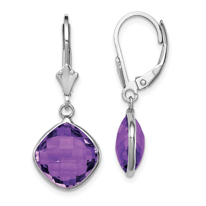 925 Sterling Silver Rhodium-plated Amethyst Dangle Lever Back Earrings, 28mm x 12mm