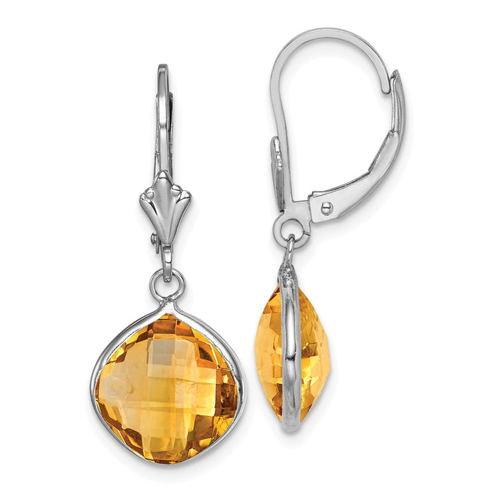 925 Sterling Silver Rhodium-plated Citrine Dangle Lever Back Earrings, 28mm x 12mm