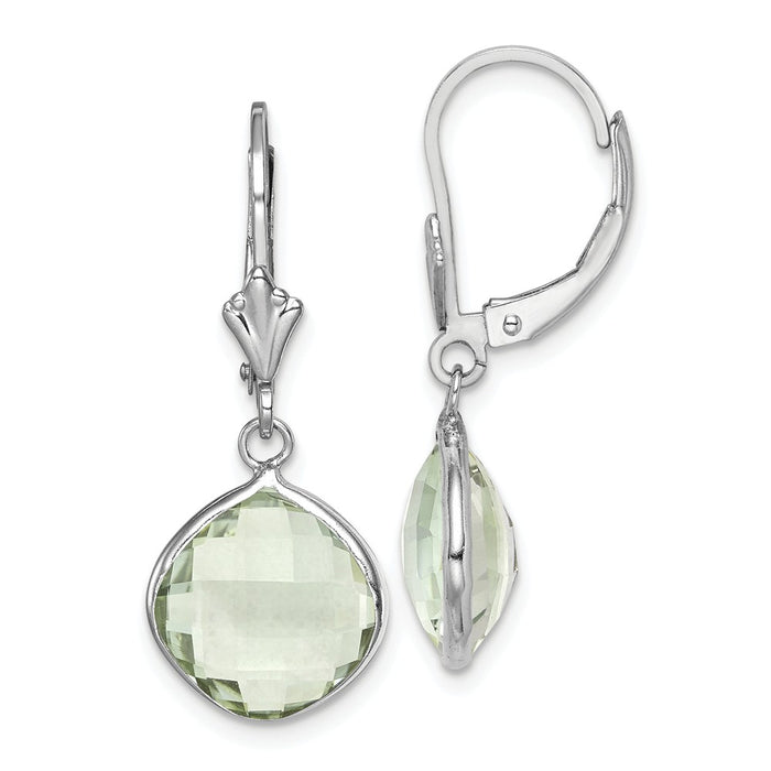 925 Sterling Silver Rhodium-plated Green Quartz Dangle Lever Back Earrings, 30mm x 12mm